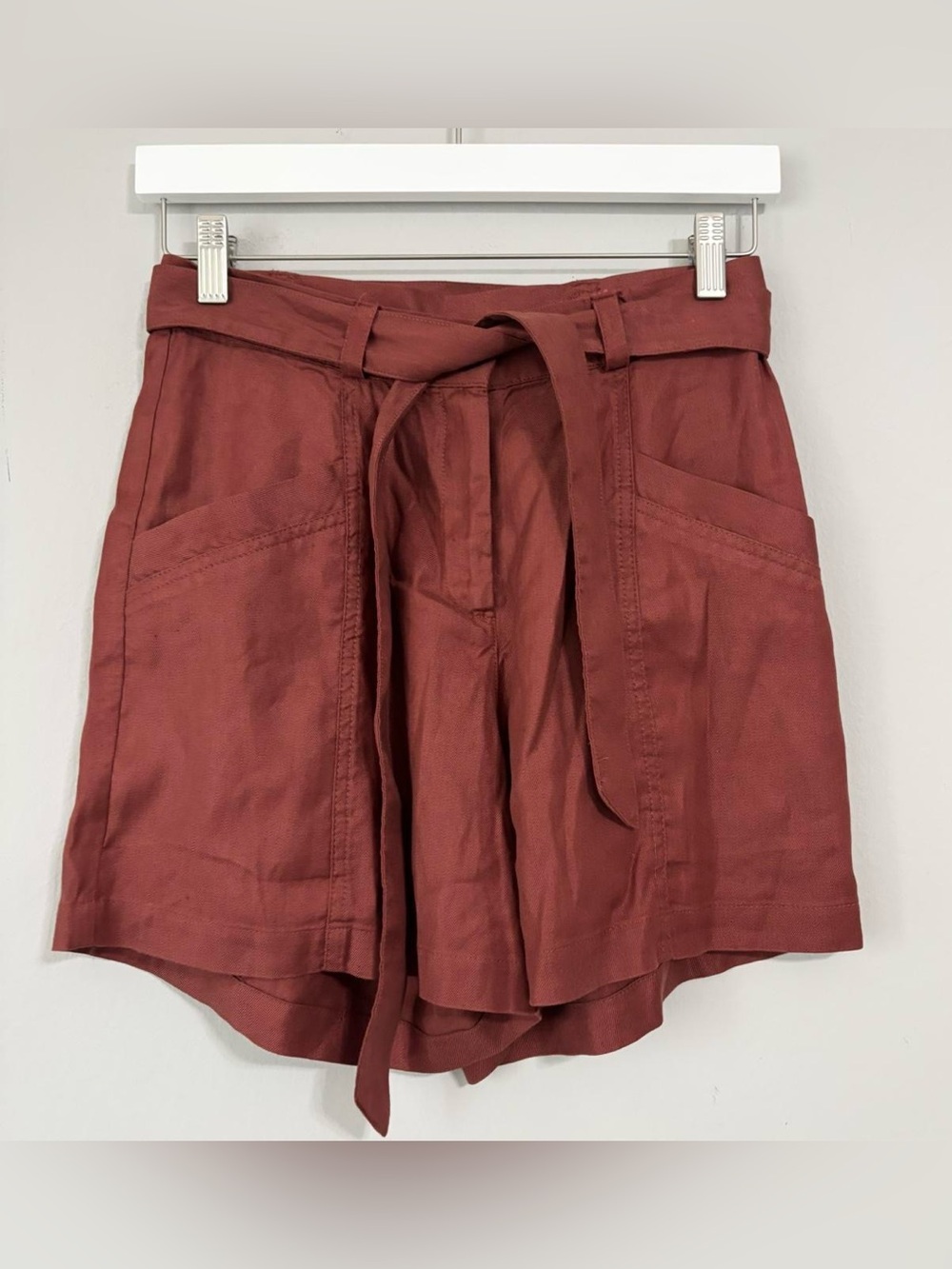 Amour Vert NEW Burnt Orange Brown Paper Bag Relaxed High Rise Shorts